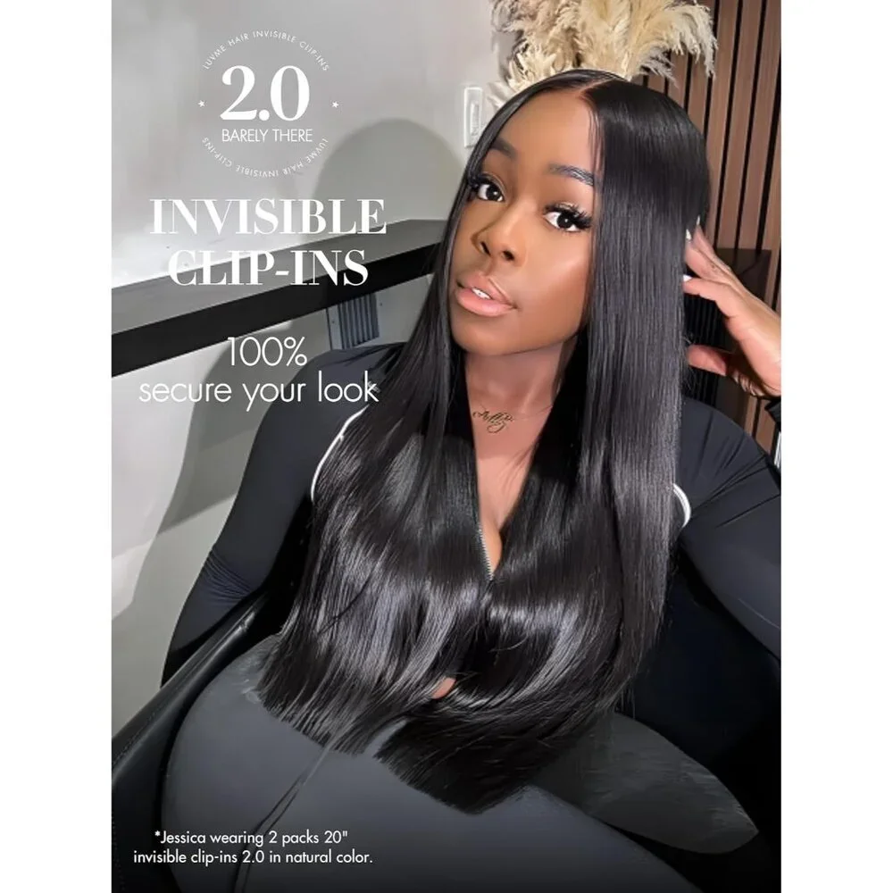 Hair Extensions Silky Straight Human Remy Clip Ins 24 Inch Natural Black